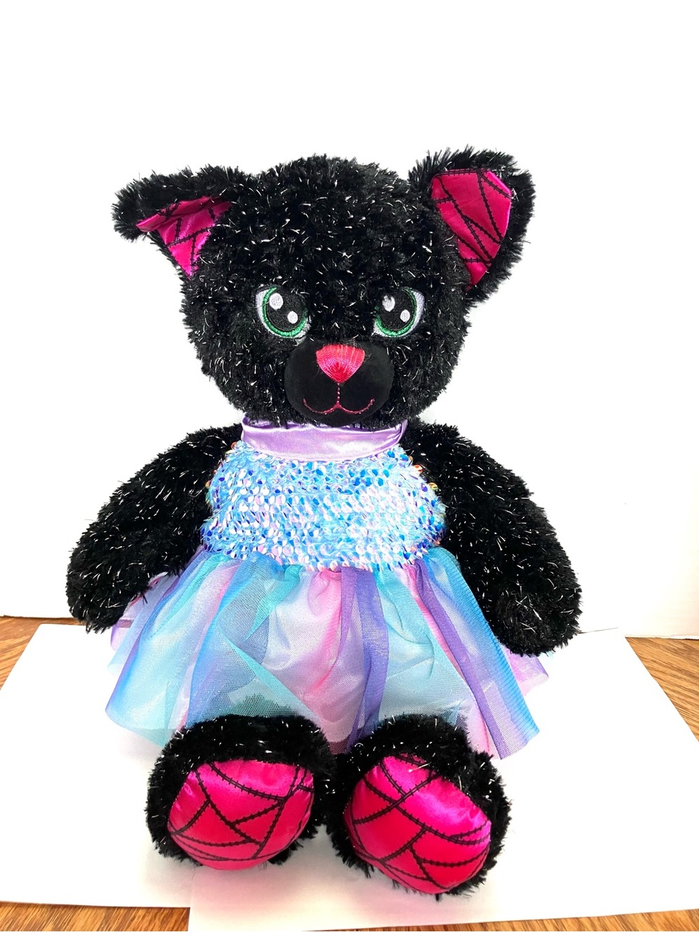 Build-A-Bear Night Magic Kitty Plush Wearing Sequin BAB Dress 16in Halloween